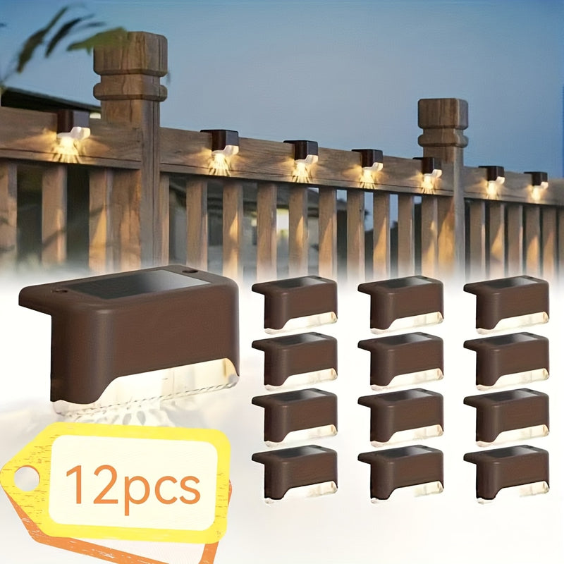 12pcs Luces Solares de Esquina para Exteriores, Encendido/Apagado Automático y Resistentes al Clima, Luces Plásticas para Barandillas de Escaleras sin Necesidad de Cableado, Iluminación Solar para Caminos, Moderna e Eficiente en Energía, Seguridad para C