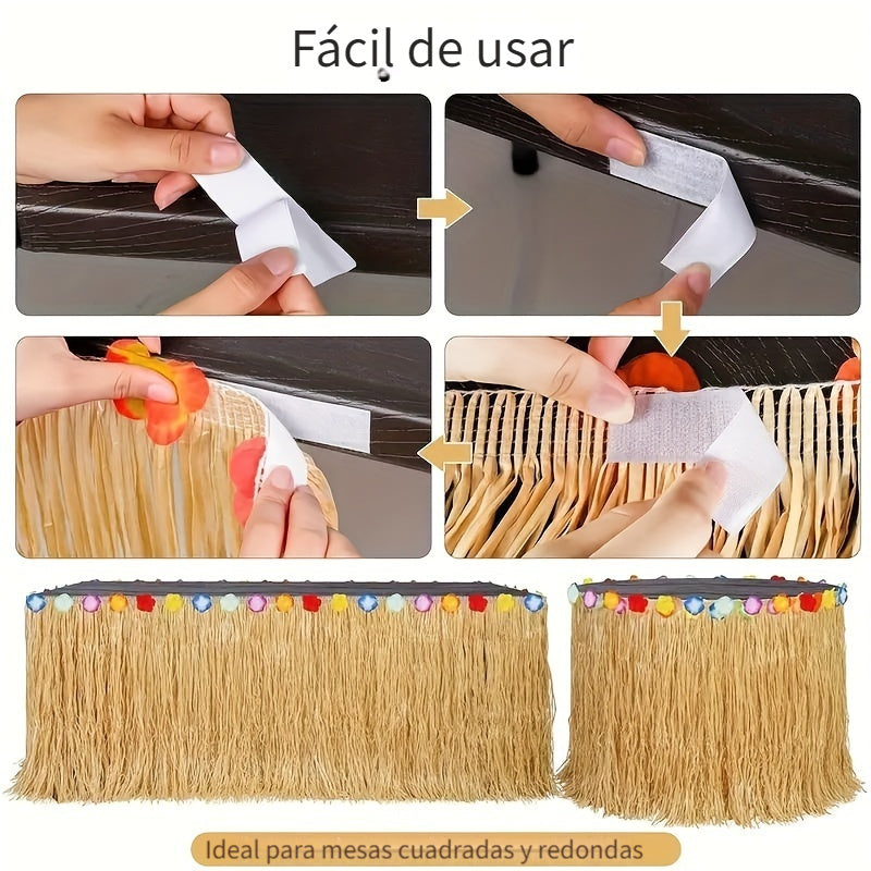 1 unidad de Falda de mesa de fiesta hawaiana para decoración de ambiente al aire libre, adecuada para mesas redondas y también puede usarse como cortina de puerta.