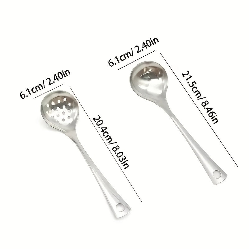 Juego de 2 cucharas largas de acero inoxidable para sopa, cucharas duraderas para cocina y fondue, fáciles de limpiar, uso en hogar y restaurante