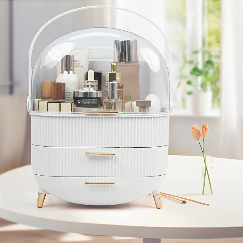 Organizador de maquillaje con cajón, caja de almacenamiento de suministros de maquillaje, soporte para joyas, pendientes, anillos, soporte para productos de cuidado de la piel y lápices labiales, esencial para el hogar
