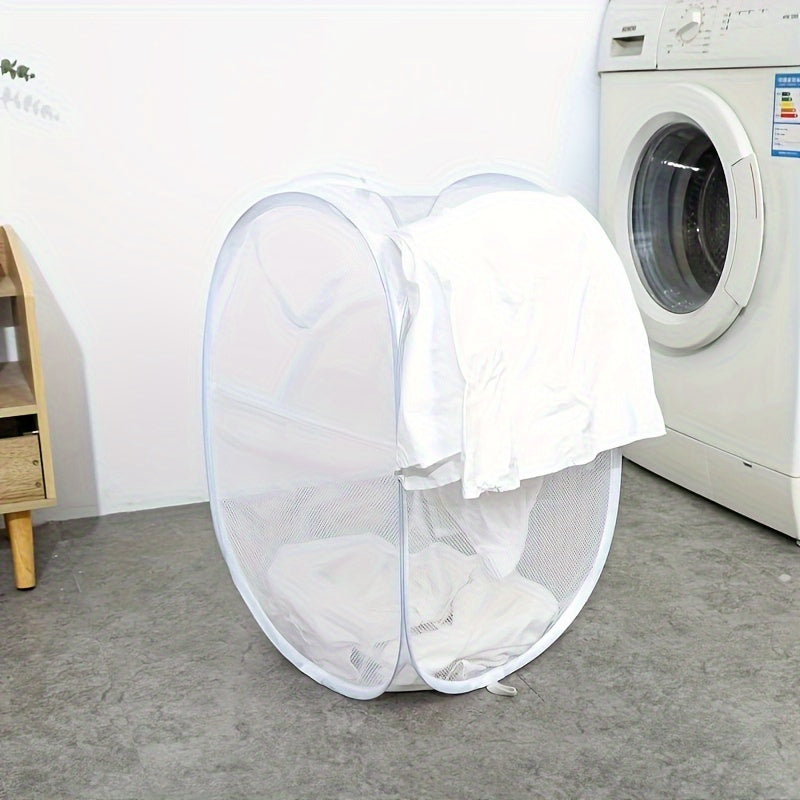 Cesto de lavandería de malla elegante y resistente con asa - Ideal para dormitorios, viajes y baños - Cesta de almacenamiento de ropa sucia de poliéster, cesta de almacenamiento plegable