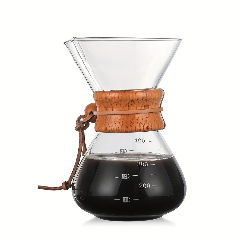 Cafetera de goteo de vidrio borosilicato, Kettle resistente a altas temperaturas de 400ml con asa de madera, diseño estampado para barista en casa