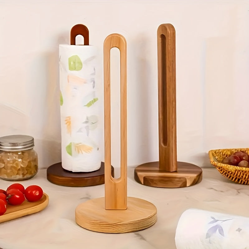 1pc Soporte de Madera de Acacia para Rollo de Papel Cocina - Estante de Almacenamiento sin Necesidad de Taladrar, para Papel y Película Transparente