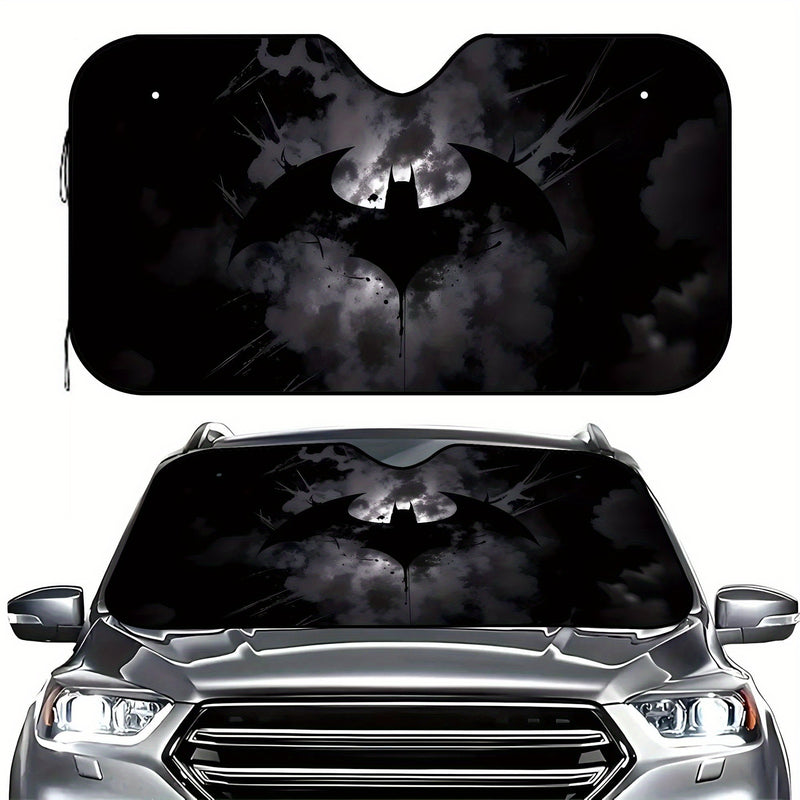 Paraguas solar plegable de Batman de Warner Bros. | Cubierta de parabrisas estilo dibujos animados con material de poliéster | Visera de coche premium con bloqueo de UV | Mantiene la temperatura fresca del habitáculo | Accesorio automotriz unisex (instal
