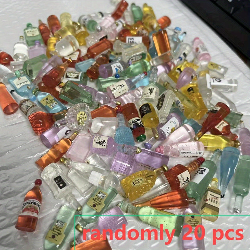 Juego de 20 piezas de decoración de botellas de vino en resina simulada, colores vibrantes mezclados, ideal para manualidades, accesorios de barra, fundas de teléfono, horquillas, aretes y decoraciones de fiesta