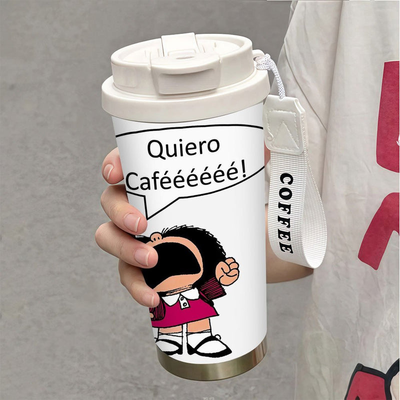 1pc Taza de Café y Vaso de Acero Inoxidable de 18oz, Antiderrames, Idea de Regalo, Diseño de Personaje de Dibujos Animados