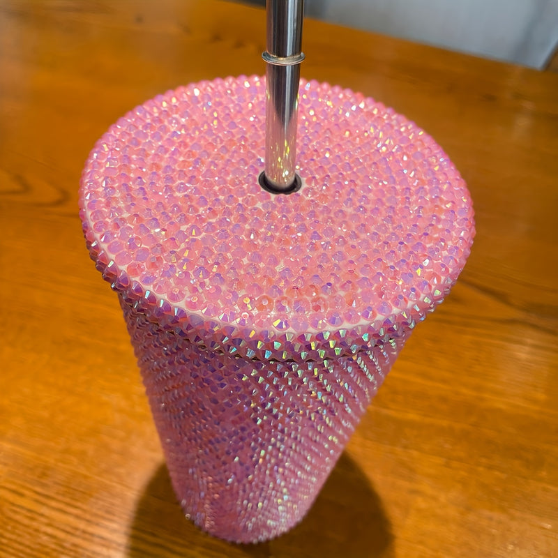Taza térmica de acero inoxidable 304 con purpurina rosa brillante, doble pared al vacío, con popote, libre de BPA, para bebidas frías y calientes, regalo perfecto para Navidad, Día de San Valentín o Día de la Madre, diseño bling bling, duradero