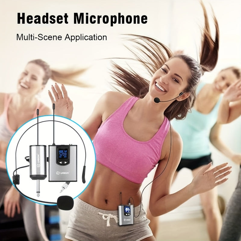 1pc LMBGM Sistema de micrófono inalámbrico UHF, paquete de cuerpo recargable USB y conjunto de lavalier con patrón de polarización omnidireccional, conector de 6,35 mm, para cantar, karaoke, transmisión en vivo, ideal para aula, conferencia, transmisión