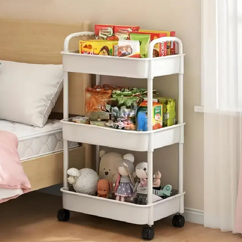 Carrito organizador rodante de 3 niveles con marco deslizante - Organizador de almacenamiento abierto de plástico duradero, 32x22x71 cm, carrito móvil para cocina y dormitorio, ahorrador de espacio, diseño de líneas limpias, material fácil de limpiar, ca