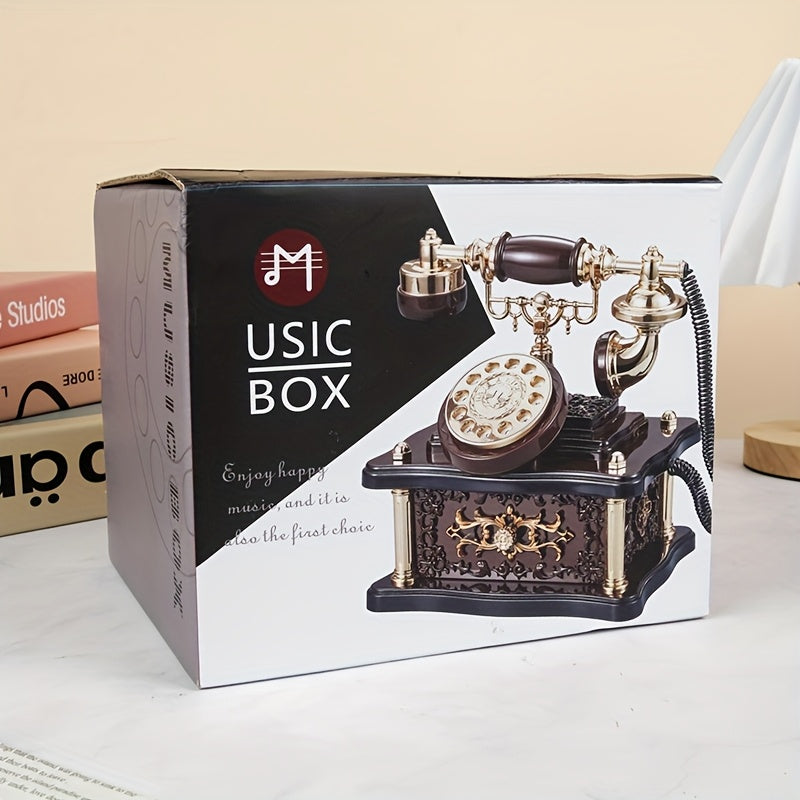 1pc Caja de Música Teléfono Rotativo Vintage - Decoración Retro con 8 Melodías, Mecanismo de Carrete No Eléctrico, Plástico Duradero para Hogar/Oficina, Regalo de Cumpleaños para Él