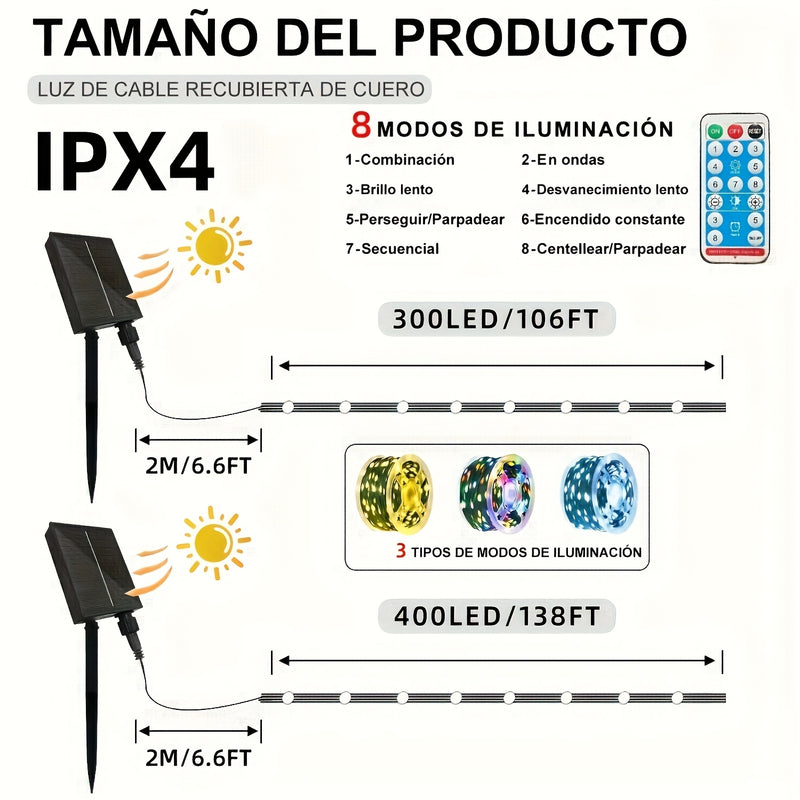 1 Paquete, 400/300 Leds, Luces Navideñas Solares, 8 Modos De Encendido, Tiempo/Dim, IPX4, Tema De Película, Adecuado Para Patio, Jardín, Fiesta, Boda, Compromiso, Decoraciones Navideñas Con Control Remoto
