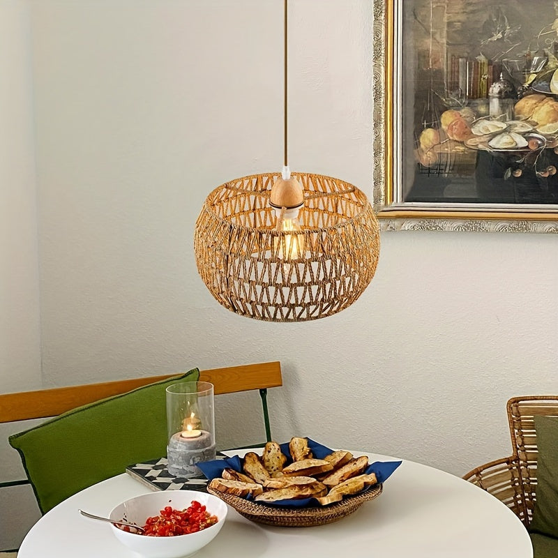 1pieza Lámpara de araña bohemia de ratán, estilo de país, con sombra de lámpara tejida de madera, dispositivo de suspensión ajustable base E26, sin bola, para iluminación de isla de cocina, pasillo, dormitorio, comedor, iluminación de comedor | Estilo rú