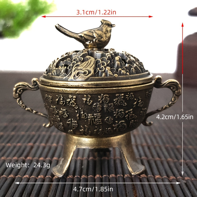 Un pequeño quemador de incienso de sándalo con un diseño de urraca de la suerte, perfecto para usar en la oficina, camping, jardín, patio o como decoración para hogar para cenas a la luz de las velas.