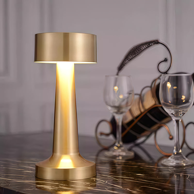 1 lámpara de mesa LED sensible al tacto moderna con ajuste de luz de 3 tonos, batería de litio recargable por USB, acabado dorado metálico, ideal para dormitorio, estudio, sala de lectura, comedor, bar, sala de estar - respaldo de energía de emergencia,