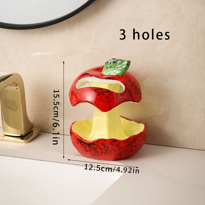 1pc estante de cerámica en forma de manzana para pasta dental y cepillo, reutilizable, ideal para tocador del baño, disponible en dos estilos y colores, decoración navideña o de Halloween