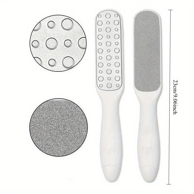 4 piezas de limpiador de pies de doble acción y raspadores - Herramienta exfoliante ergonómica de doble punta para pies muertos claros beige y pies rotos - Cuidado personal manual sin batería (plástico duradero), eliminador de pies, cuidado exfoliante de
