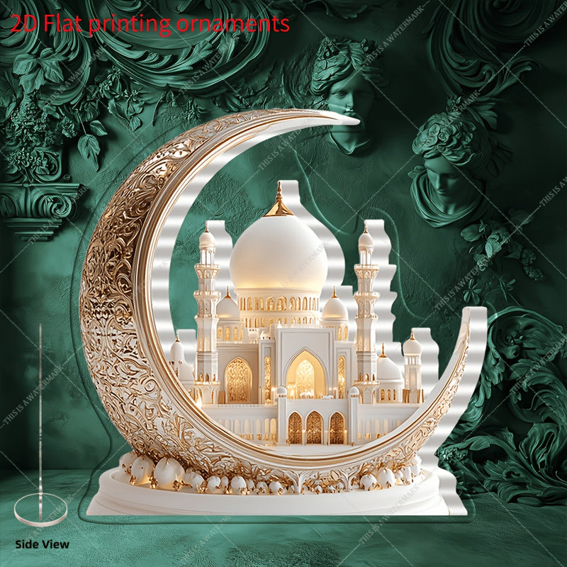 Decoración Acrílica Estilo Bohemio de Mezquita 2D Plana - Adorno para Mesa Ramadan Eid, Hogar, Oficina y Café - Pieza Artística Cultural sin Necesidad de Electricidad, Diseño Arquitectónico Intrincado, Detallada Artesanía, Decoración Islámica, 2D Plano
