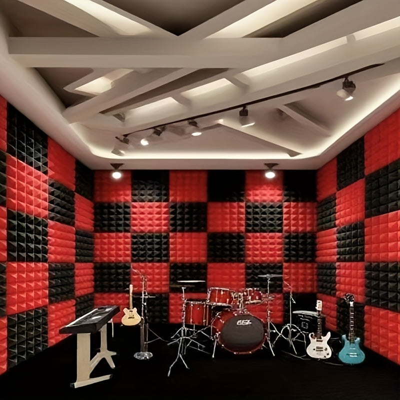 24 piezas, panel de absorción de sonido de algodón de pirámide de 12 * 12 * 2 pulgadas, negro y rojo (12 piezas negras + 12 piezas rojas), adecuado para paredes de estudios de grabación, salas de música, estudios de baile, paneles acústicos, salas de jue