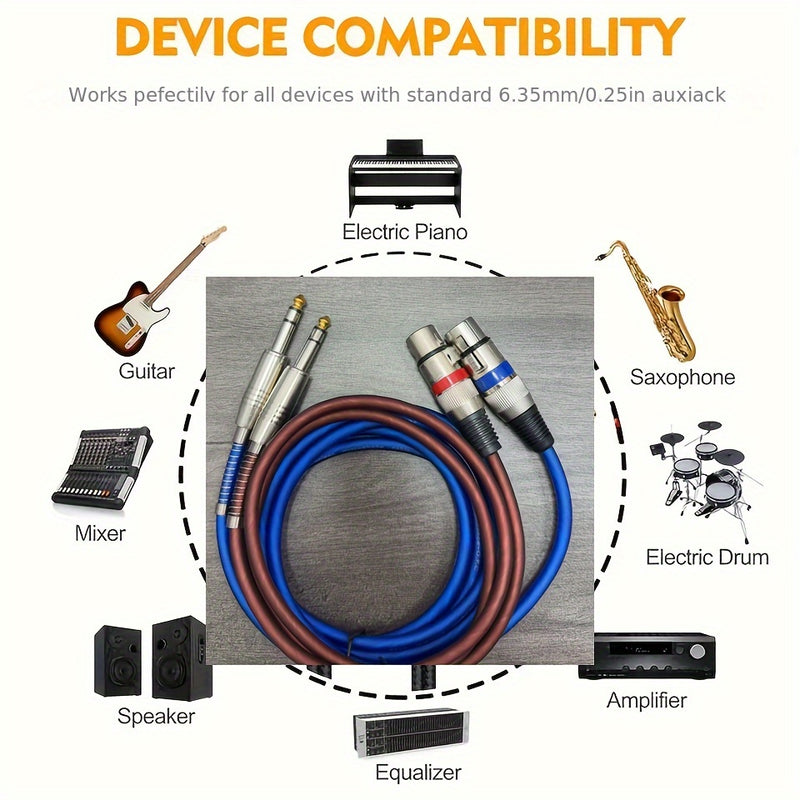 Cable de 6.5 mm a XLR hembra, paquete de 2, azul y marrón, alta calidad, disponible en longitudes de 1 metro (3 pies) a 3 metros (10 pies), ideal para mezcladoras de micrófonos, estudios de grabación e iluminación escénica