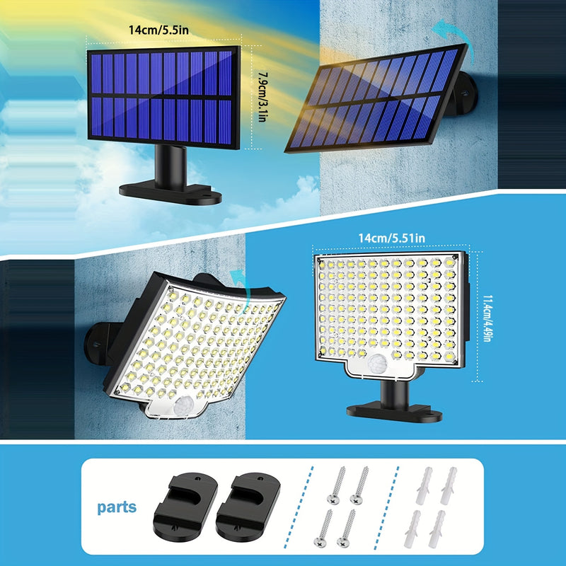 Lámparas solares exteriores, 106 luces solares exteriores con sensor de movimiento, ángulo de iluminación de 120°, luz solar de pared para jardín con cable de 16.5 pies