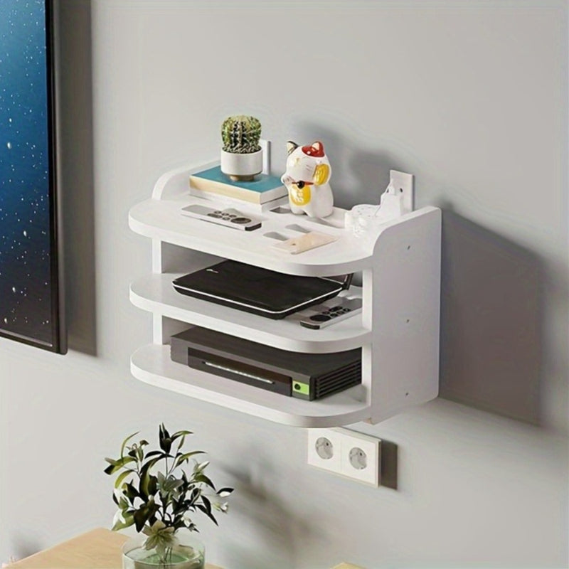 1 pieza de almacenamiento de pared que ahorra espacio, hecho de material PP, diseñado para routers y cajas de TV, no se requiere taladro, una solución de almacenamiento efectiva.
