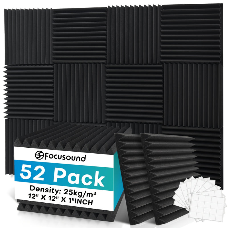 52 piezas de paneles acústicos ignífugos de alta densidad con cinta adhesiva de doble cara, 30.48x30.48x2.54 cm, baldosas aislantes de sonido para reducción de ruido - Ideal para estudios, KTV, podcasts y decoración de habitaciones - Gris/Negro, paneles