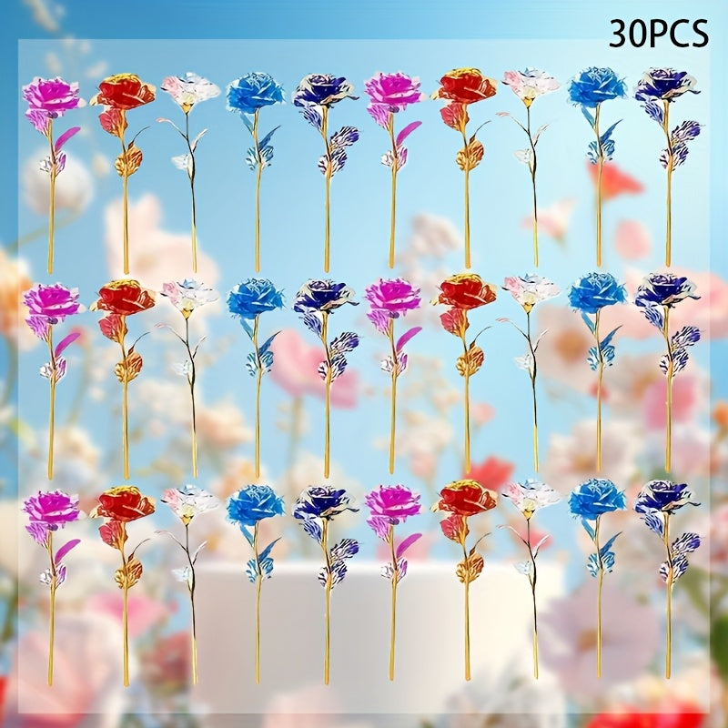 Paquete de 30 Rosas Artificiales Vintage de 24K - Decoración Floral Realista Multicolor para San Valentín, Bodas, Día de la Madre, Día del Padre, Pascua y Acción de Gracias - No Necesita Agua ni Baterías, Ideal para Interiores/Exteriores y Fiestas