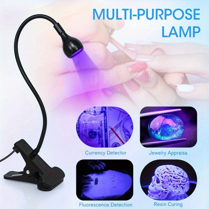 1-Pack Lámpara LED para Uñas con Cuello Flexible y Clip - Secador de Uñas USB, Curado Rápido sin Luz Libre, Manicura Pedicura Salón y Hogar, Sin Olor, Construcción en Acero Inoxidable/Plástico, Equipo de Pedicura