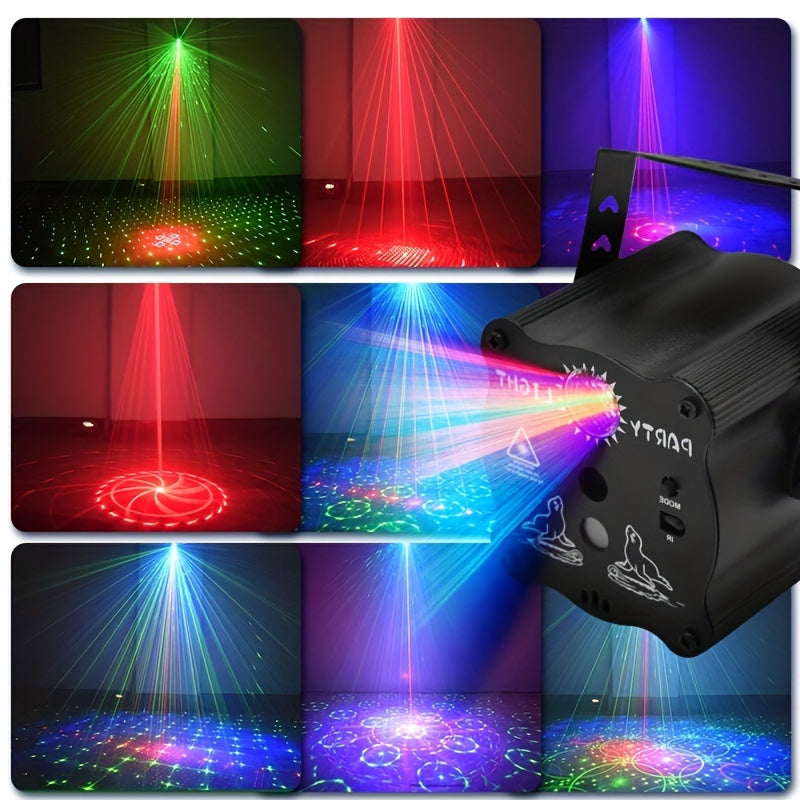 Proyector láser LIANZE RGB activado por sonido con mando a distancia, bola de luz de aluminio de aleación de aluminio pulido negro, fuente LED, alimentado por USB, <0,4 mW láser, con batería de botón no recargable, para fiestas, clubes, cumpleaños, karao