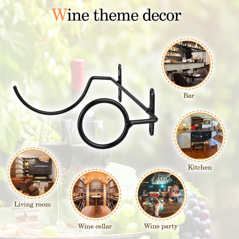 Conjunto de 12 Soportes para Vino Metálicos en Espiral Negros - Montaje en Pared con Tornillos para Instalación Fácil, Almacenamiento Ahorrador de Espacio y Exhibición Decorativa