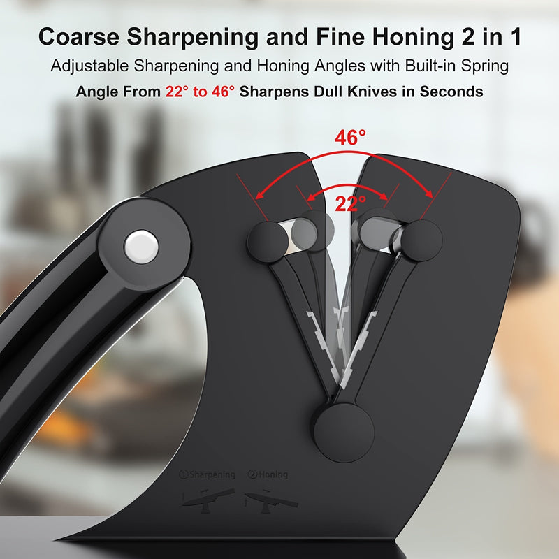 Afilar cuchillos ergonómicos de acero inoxidable - Base antideslizante, guía de ángulo para afilar con precisión, no requiere batería, esencial para la cocina para afilar cuchillos y tablas de cortar, afiladores de cocina | Diseño elegante de afilador |