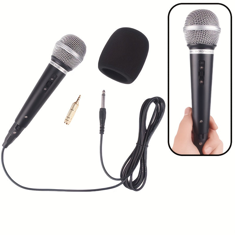 Black Wired Professional Dynamic Microphone, Handheld Dynamic Mic for Portable Speakers, Compatible with 6.35Mm/0.64cm Plug, Includes 3.5Mm/0.35cm Adapter, Suitable for Electronic Keyboards, Home KTV Sound Systems, Musical Instruments, Amplifiers, Mixing