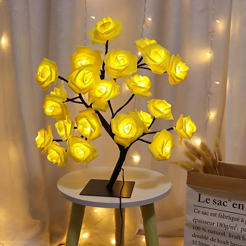 1pc LED Rose Flower Lámpara De Mesa, Valentine Tree Fairy Lights 24LED Rose Flower Tree Lights Día De San Valentín USB Lámpara De Mesa Fairy Maple Leaf Night Light Fiesta En Casa Navidad Boda Dormitorio Decoración Regalo