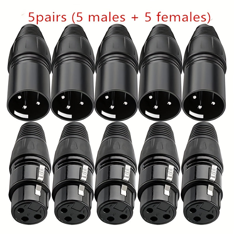 5 pares de conectores de cable de micrófono XLR DMX 3 pines - Masculino a femenino, enchufe en forma de serpiente para conexión de audio, construcción duradera de hierro, no cargado, acabado de soldadura, ideal para actuaciones en vivo y grabación, conec