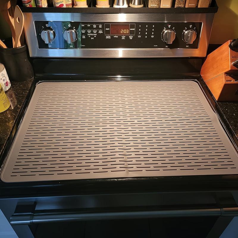 1pc Cubierta de Estufa Premium de Silicona - Resistente al Calor hasta 500°F, Diseño Antideslizante en y Gris para Cocinas Eléctricas/Vidrio, Protector Multiusos y Secador de Utensilios, Prevención de Arañazos/Datos, Accesorio Elegante para Cocina, Durad