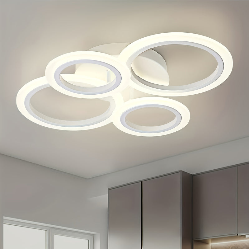 1 pza. lámpara de techo moderna con 4 anillos LED, luz cálida, acabado metálico, brazos ajustables, ideal para cocina, dormitorio, sala, lavandería, incluye hardware de instalación, solución de iluminación moderna, lámpara de techo elegante, luz con braz
