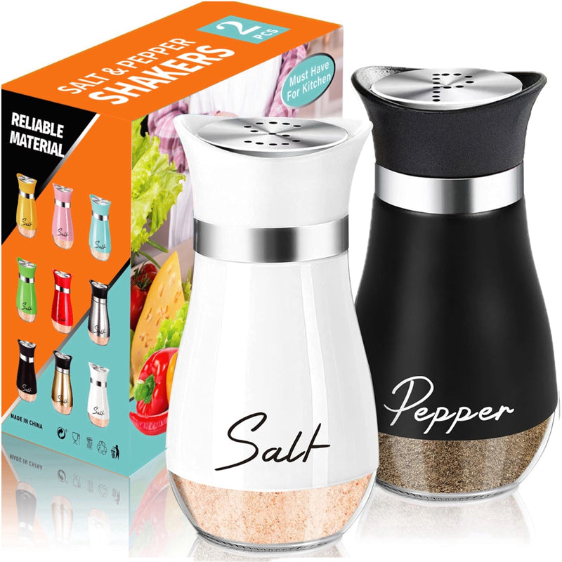 Juego de saleros y pimenteros de vidrio, 4 oz, base de vidrio, reutilizables, color rosa, material de vidrio, para cocina, mesa, autocaravana, camping y asados