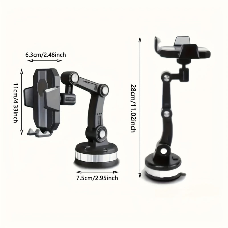 Soporte para Teléfono Móvil Giratorio 360° - ABS Duradero, Montaje en Tablero, Brazo Ajustable y Abrazadera para Coches, Camiones, Vehículos de Ingeniería