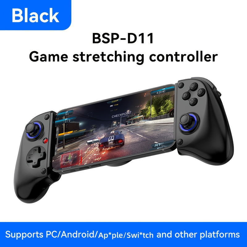 Controlador de juego móvil MAGIC BLOCK con joystick de efecto de campo, juego de palanca inalámbrica multiplataforma para inalámbrico 5.2, diseño ergonómico, prevención de tendinitis Turbo/Macro, palanca de juego telescópica de vibración dual (negro/blan