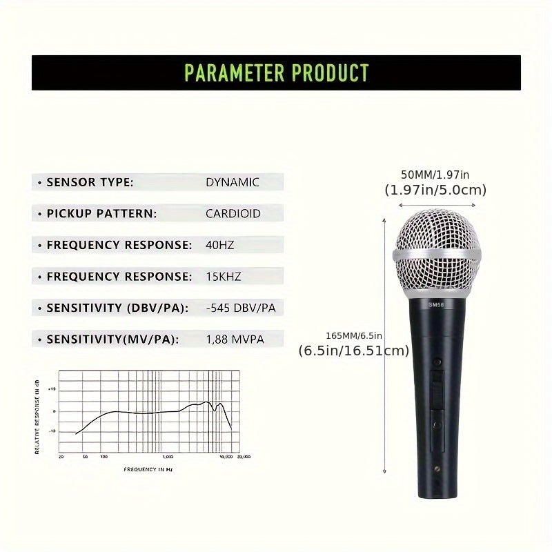 Micrófono profesional SM58YY con cable | Alimentación por USB, conector de 6.35 mm | Ideal para karaoke, transmisiones en vivo y videoconferencias | Sonido de alta fidelidad, reducción de ruido | Diseño elegante en negro con rejilla metálica | Compatibil