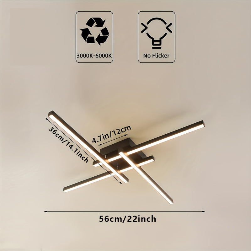 Lámpara de techo LED moderna - Candelabro de metal negro ajustable con acabado pulido, montaje cercano al techo para dormitorios, salas de estar, cocinas, pasillos y más, iluminación de sala de estar | Iluminación contemporánea | Lámpara de techo de meta