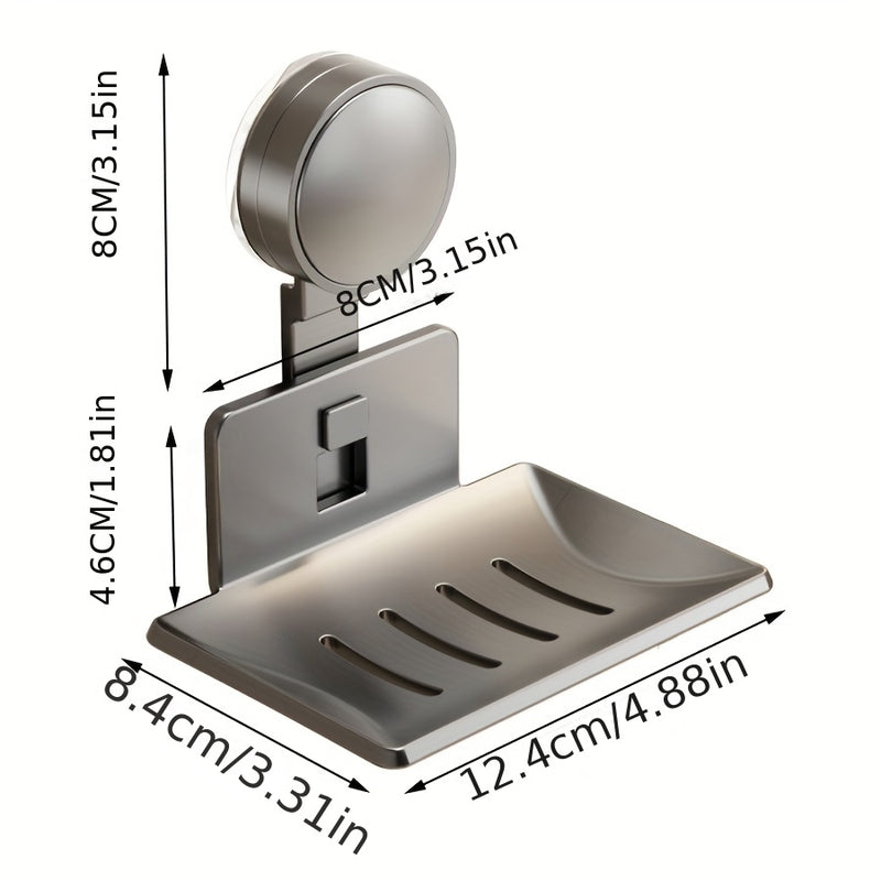Porta jabón de pared, moderno y sencillo, color gris metálico, forma rectangular, con ventosa, para baño, ducha o inodoro, 1 unidad
