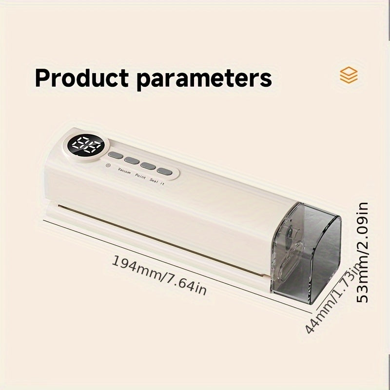 Selladora al vacío automática inalámbrica para uso doméstico. Integra bombeo y sellado, adecuada para todo tipo de alimentos, ofrece conservación eficiente de los alimentos en casa