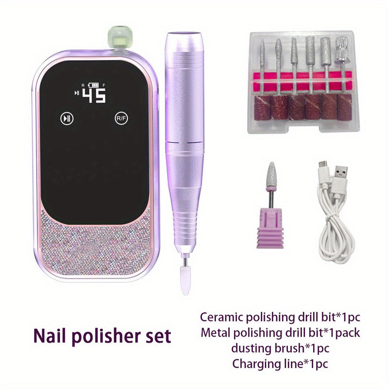 Polidor de Uñas de 45000 RPM con Pantalla Digital de Alta Definición, Máquina Portátil Profesional para Pulir Esmalte y Gel Inalámbrica para Salón de Manicura Eléctrico en Casa o Viaje