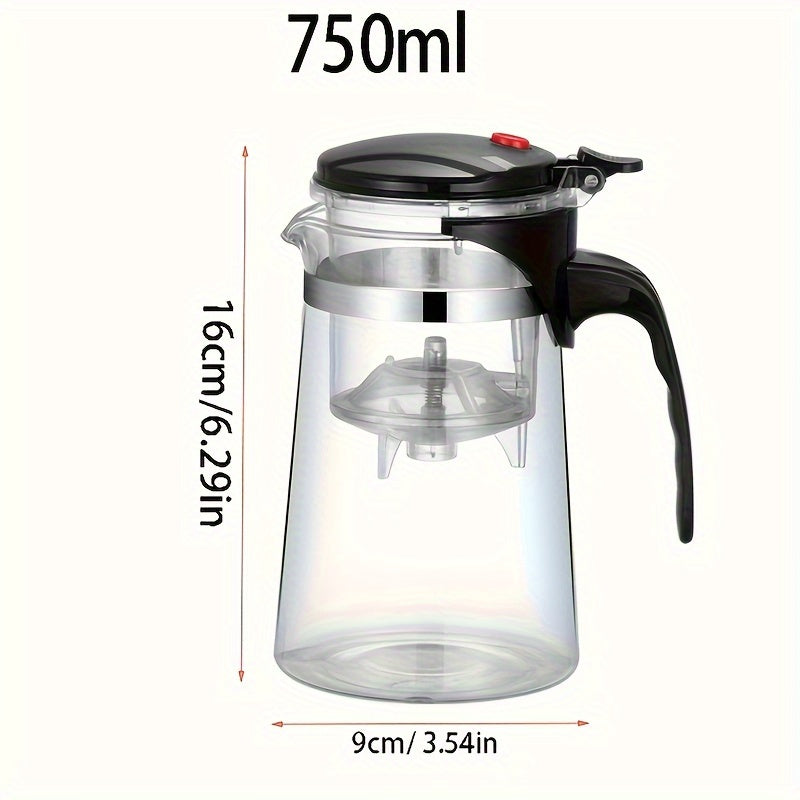 1pc Tetera de Vidrio Elegante de 750ml con Infusor de Un Solo Botón - Perfecta para Té de Hojas Sueltas, Regalo Ideal para Aficionados al Té, Té con Filtro, Uso Doméstico