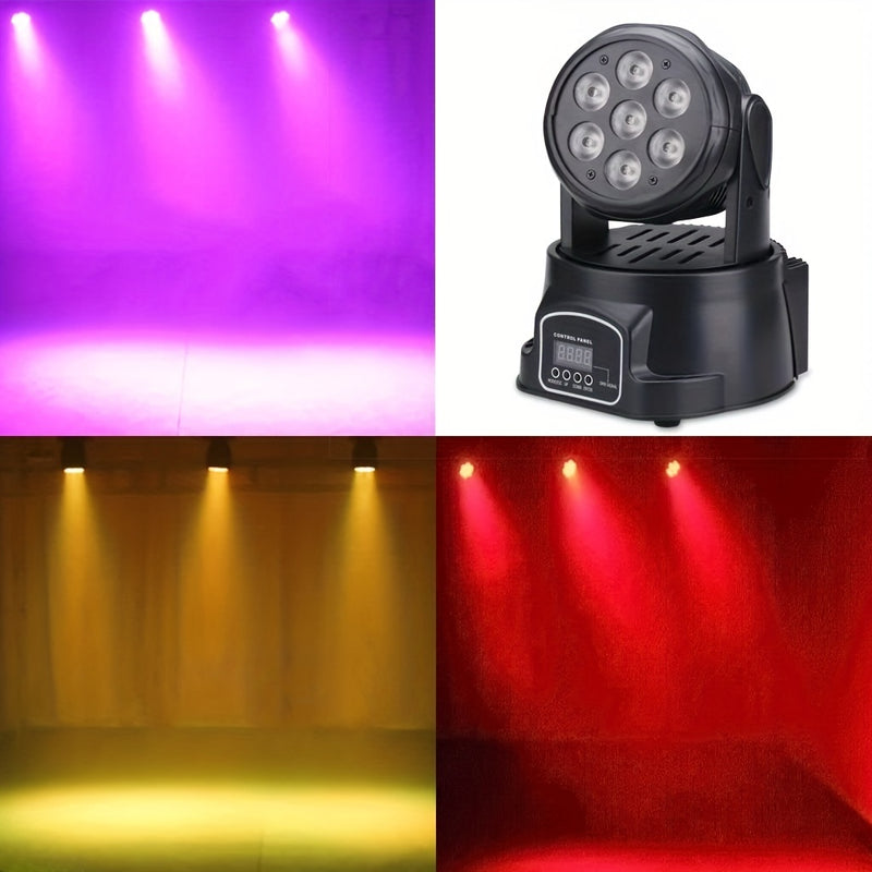 Luces de Fiesta DJ, Luces de Discoteca con Cabeza Móvil, Mini Luces de Escenario RGBW de 7x8W con Cabeza Móvil, Luces de Discoteca DMX Activadas por Sonido, Mini Luces de Lavado con Cabezas Móviles para Halloween, Navidad, Fiestas, Club, Concierto, Boda,