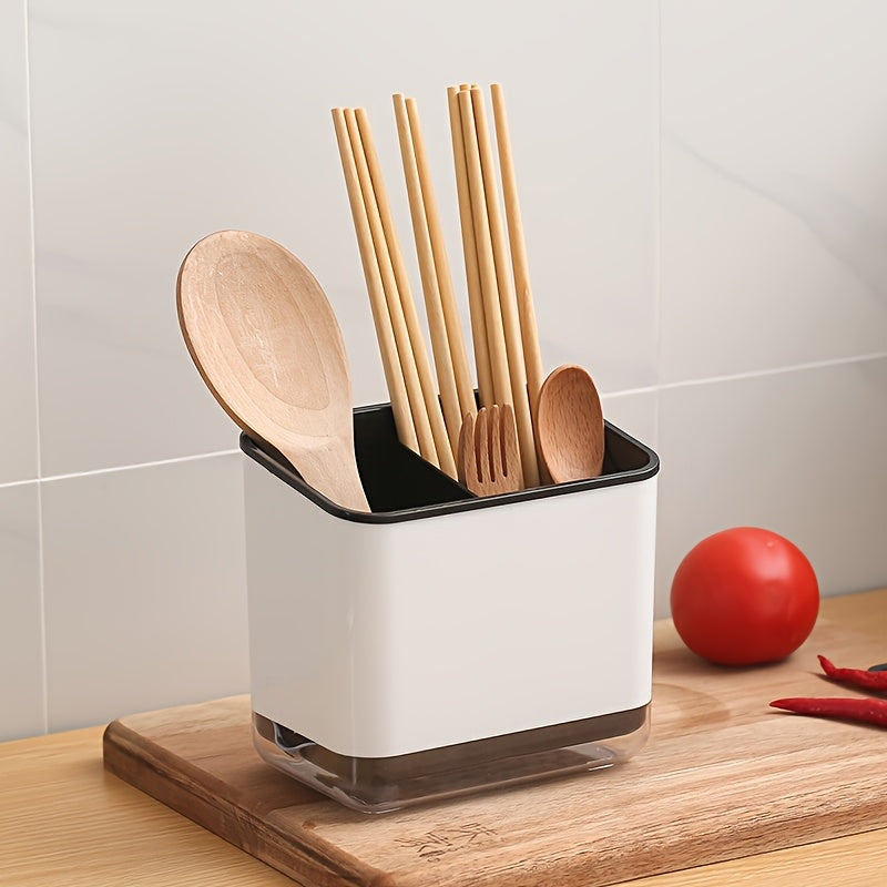 1pc Organizador de Utensilios de Cocina Multifuncional con Drenaje - Portacubiertos de Plástico Duradero, Caja de Almacenamiento Desmontable y Lavable para Palillos, Cucharas, Tenedores, Cuchillos y Más - Caddy de Encimera que Ahorra Espacio