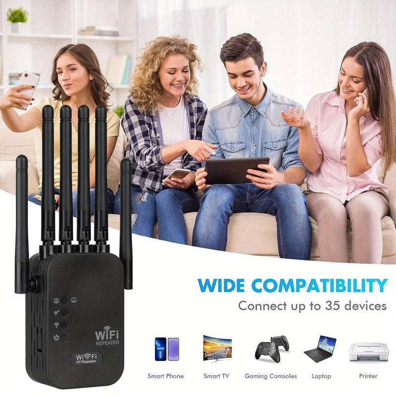 Amplificador de señal WiFi para hogar - Extensor de Internet, amplificador de WiFi, alcance largo hasta 12880 pies cuadrados y 120 dispositivos, repetidor de WiFi.