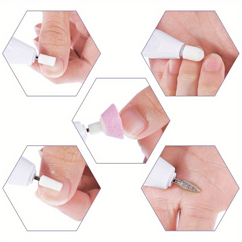 Juego Profesional de Taladro para Uñas 5 en 1 con 5 Cabezales de Molienda, Kit de Manicura para Uñas Suaves y Brillantes