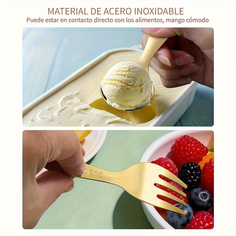 3pcs Portable Cutlery Set, Stainless Steel Short Handle Round Head Spoon Set, Mini Spoon and Fork Set, Boxed Stainless Steel Fork and Spoon Set, Small Round Spoon with Short Handle, Short Handle Round Head Spoon and Fork, Mini Ice Cream Spoon with Short
